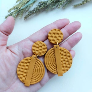 Mustard yellow polymer clay earrings, African oversized earrings, Stud earrings