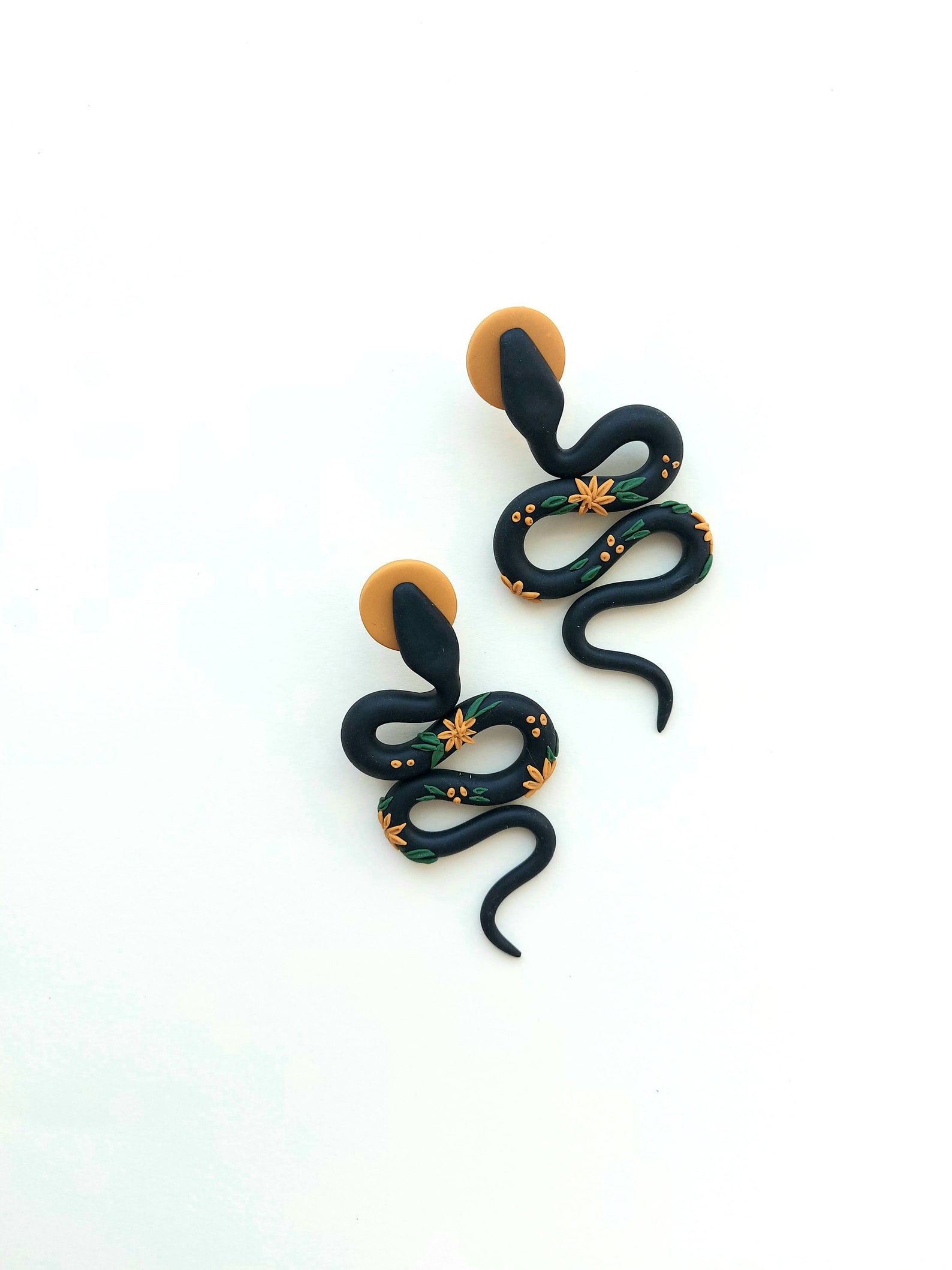 Snake Earrings Black Snake Polymer Clay Earrings Garden Etsy