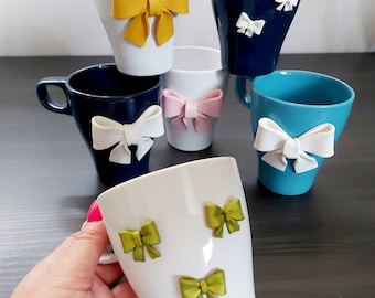 Coquette Bow Mugs, Cute Ceramic Mug, Coffee Mug, Bow Decor, Coffee lover gift