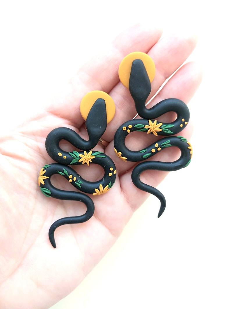 Snake Earrings Black Snake Polymer Clay Earrings Garden Etsy