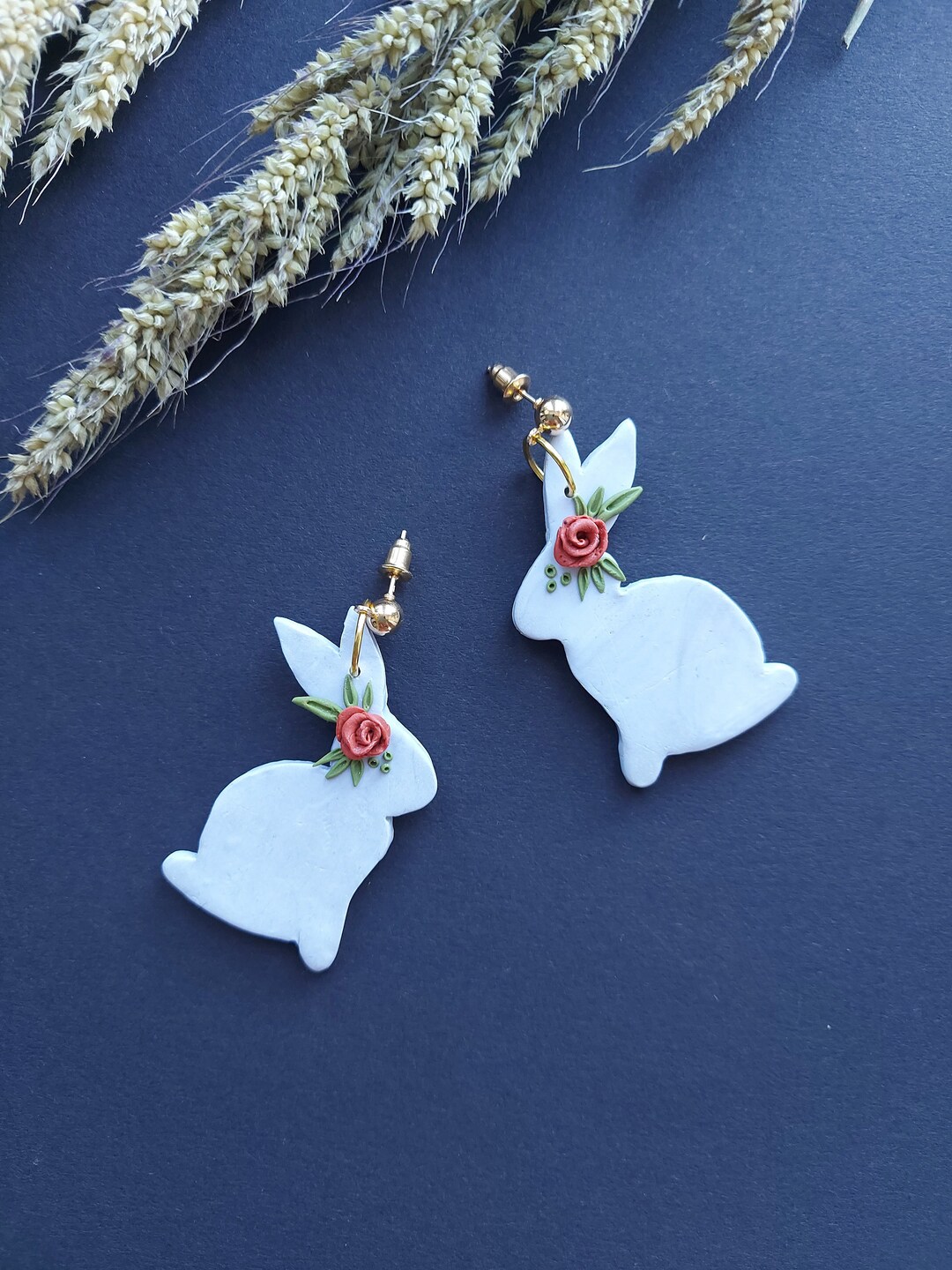 Polymer Clay Easter Bunny Earrings, White Rabbit Earrings, Easter Clay