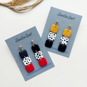 Polymer Clay earrings, Hypoallergenic, Handmade, Lightweight, Minimalist, Boho, Polka Dot Earrings