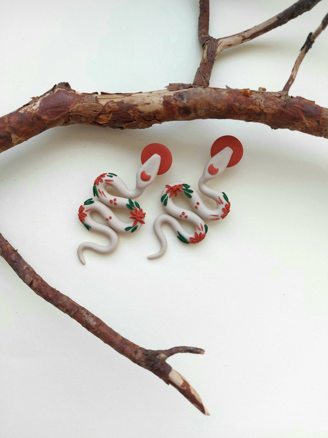 Polymer Clay Snake Earrings Garden Serpent Aztec Earrings Etsy