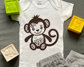 Monkey Bodysuit Baby Onesie Baby Gift Marcel the Monkey Short Sleeve Baby Grow Cute Baby Grow Unisex Baby Clothing Baby Shower Gift