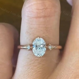 1ct Crushed Ice Oval Moissanite, 3 Stone Engagement Ring, Harro Gem Diamond Cut, Elongated Oval Diamond Promise, Minimalist Everyday Rings