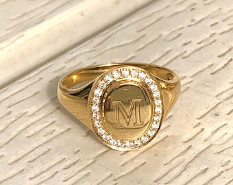 14k Initial Signet Ring, A Letter Diamond Ring, Custom Block Letter Rings, Monogram Ring, Chunky Alphabet Rings, Personalised Initial Ring
