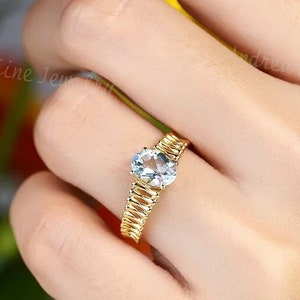 14k Gold Oval Aquamarin Verlobungsring, März Geburtsstein Ring, Vintage Aquamarin Ring, Unisex Herrenring, Himmelblauer Stein Jahrestag Ring
