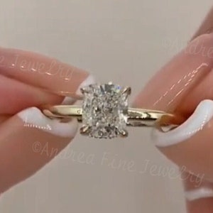 1 Carat Crushed Ice Cushion Cut Moissanite Hidden Halo Engagement Ring, 1ct Cushion Cut Solitaire, Minimalist Promise Ring, Anniversary Ring