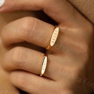 14k Real Gold Customizable Name Ring, Engraved Promise Ring, Skinny Nameplate Ring, Personalized Stackable Band, Sweet Sixteen Birthday Ring