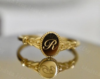 Personalized Initial Braided Band, Cursive Stackable Initial Ring, Dainty Alphabet Ring, Initial Pinky Ring, Engraved Custom Letter Rings