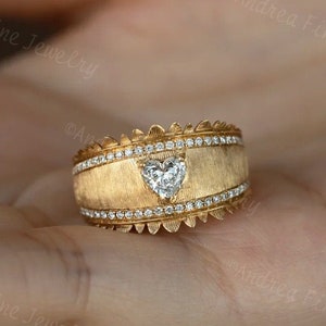 Big Chunky Heart Moissanite Ring, Heart Shaped Moissanite Diamond Statement Rings For Women, Oversized Cocktail Rings, Vintage Bulky Rings