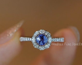 Lab Created Blue Solitaire Engagement Ring, Marquise Diamond Halo Solitaire Ring, Custom Birthstone Ring, Affordable Gemstone Unique Ring
