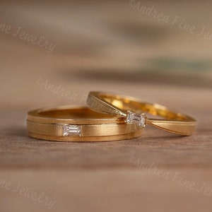 Baguette Diamond Couple Bands, His And Hers Wedding Band Sets, Wedding Rings Matching Sets, Couples Promise Ring Set, Simple Couple Rings