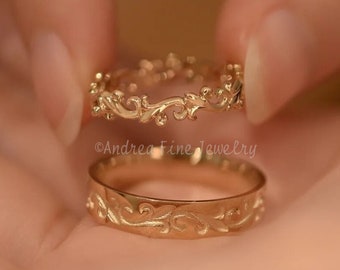 Unique Couple Matching Cutout Rings, Leaf Motif Wedding Bands, Customize His and Her Rings, Lover Promise Rings, Propose Couples Ring Set