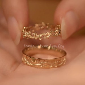 Unique Couple Matching Cutout Rings, Leaf Motif Wedding Bands, Customize His and Her Rings, Lover Promise Rings, Propose Couples Ring Set