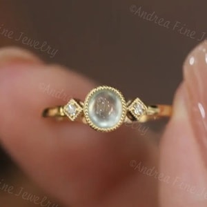 Minimalist Jadeite Engagement Ring, Authentic Jade Ring, Antique Jade Diamond Rings, Milgrain Beaded Bezel Set Ice Jade Birthstone Rings