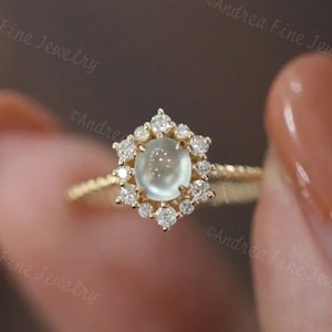 Anelli di diamanti in giadeite delicati 18k, anelli di pietre preziose di giada genuina, fascia intrecciata intrecciata, anello di giada verde chiaro ghiacciato alla menta, anello di fidanzamento Halo