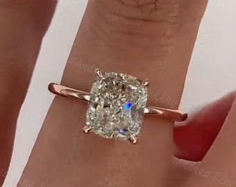 2 Carat Crushed Ice Cushion Cut Moissanite Hidden Halo Engagement Ring, 2ct Cushion Cut Solitaire, Minimalist Promise Ring, Anniversary Ring