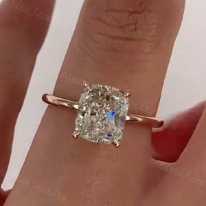 2 Carat Crushed Ice Cushion Cut Moissanite Hidden Halo Engagement Ring, 2ct Cushion Cut Solitaire, Minimalist Promise Ring, Anniversary Ring