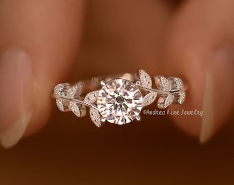 1 Carat Moissanite Leaf and Vine Engagement Ring, Whimsical Wedding Ring, Solitaire Engagement Ring, Handcrafted Botanical Garden Rings
