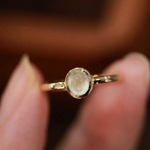 Ice Jade Oval Bezel Engagement Ring, Genuine Jadeite Promise Ring, Mystical March Birthstone, Minimalist Diamond Ring, Dainty Pinky Rings
