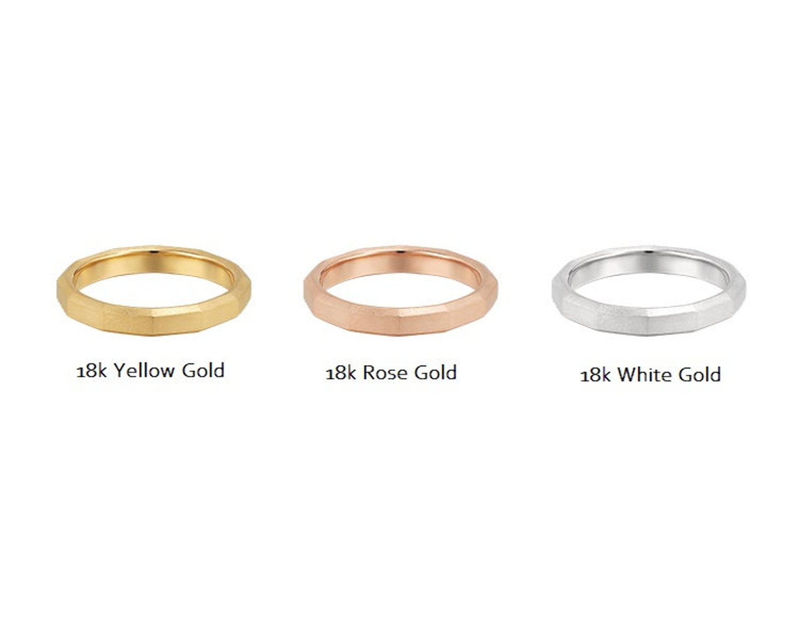 14k Solid Gold Frosted Matte 3d Polygon Couple Rings Set, Personalized ...