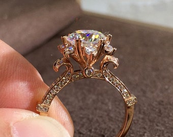 3 Carat Moissanite Engagement Rings, Princess Crown Ring, Promise Tiara Ring, 2 Carat Round Cut Wedding Ring, Solitair Ring, Diamond Rings