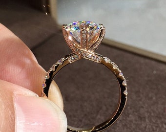 Up To 4 Carat Moissanite Engagement Rings, Princess Crown Ring, Promise Tiara Ring, 3 Carat Round Cut Wedding Ring, Solitair Diamond Rings