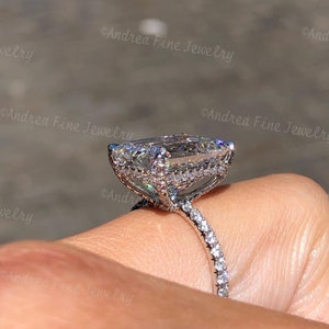 3ct Emerald Cut Diamond Proposal Ring, 3 Carats Solitaire Engagement Ring, Solitaire Plus Hidden Halo Platinum, Third Anniversary Wedding