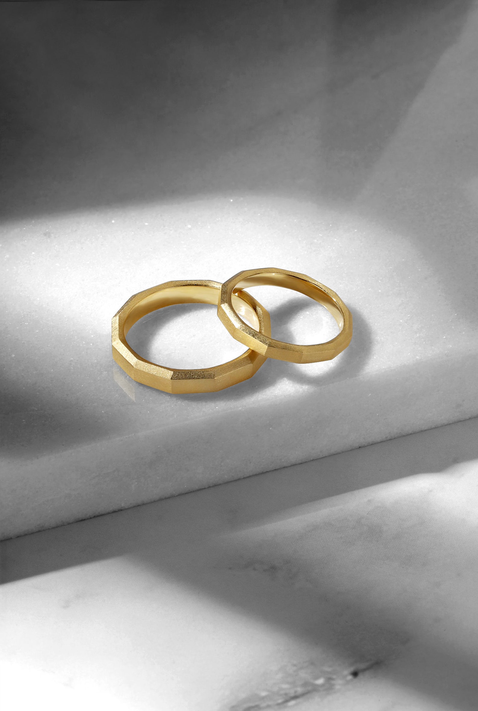 14k Solid Gold Frosted Matte 3d Polygon Couple Rings Set, Personalized ...