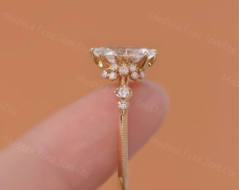 Vintage Marquise Shaped Moissanite Ring, 1 Carat Marquise Cut Diamond Engagement Ring, 1ct Marquise Solitaire Ring, Unique Promise Rings