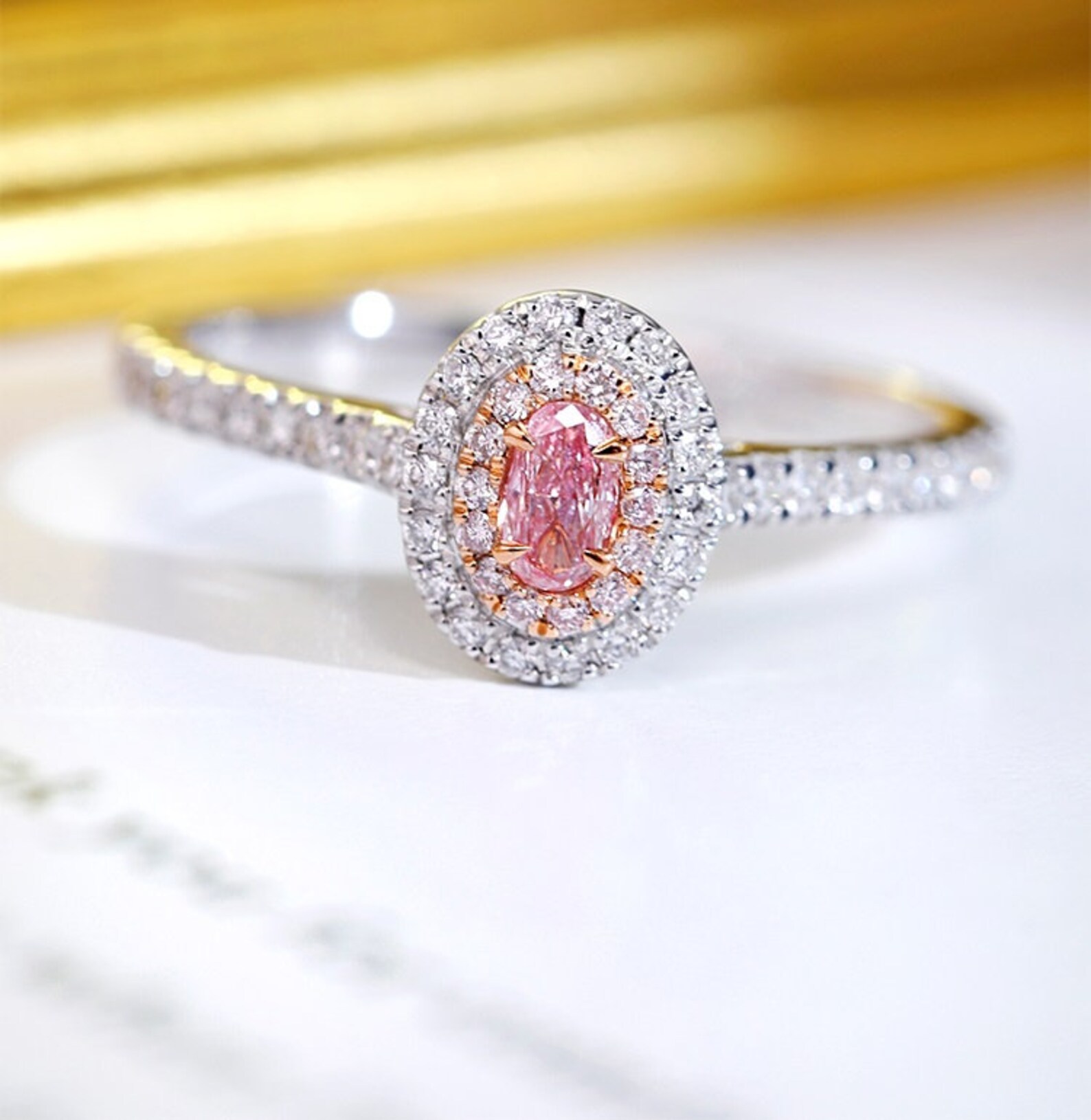18K Oval Cut Natural Pink Diamond Promise Ring Tiffany Halo Etsy
