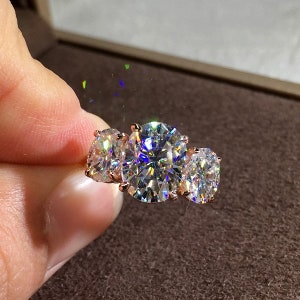 Ovala moissanitförlovningsringar med 3 stenar, oval diamantring, moissanitsten, examensring, pekfingerringar, 3 karat