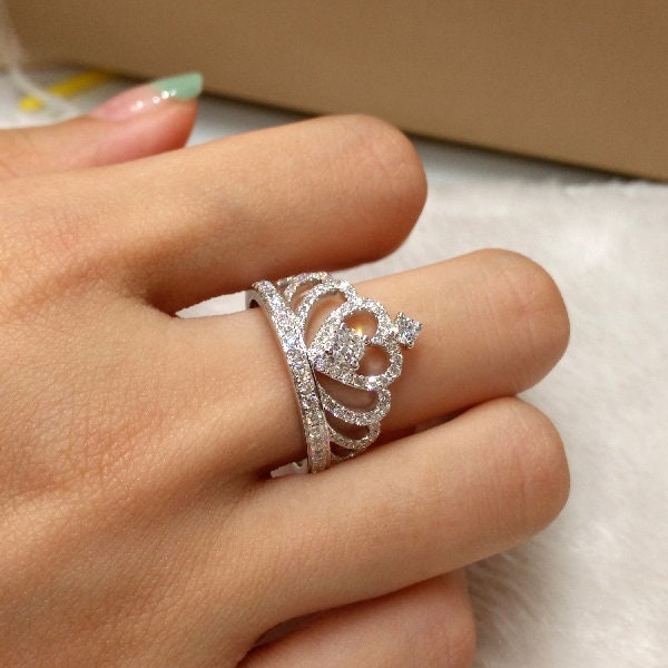 Uloveido Anello Corona Principessa Con Zaffiro Simulato | Gioiello Fede In Ottone Con Zirconi | Regalo Fidanzamento E Promessa