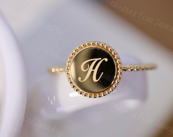 Customized Cursive Initial Ring, Script Initial Ring, Engraved Initial Ring, Custom Letter Ring, Dainty Alphabet Single Letter Pinky Ring