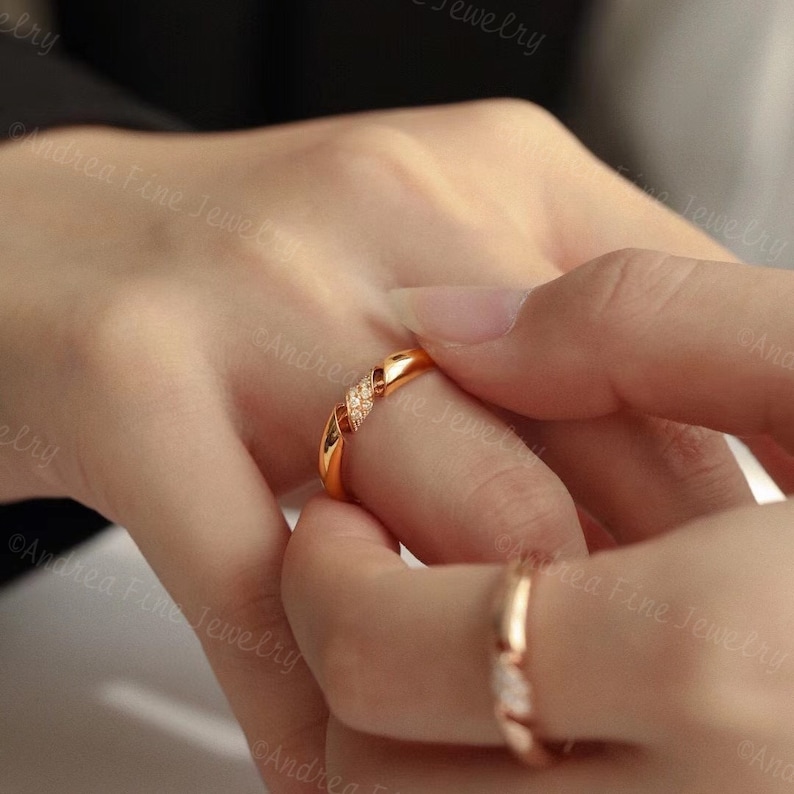 14k Gold Unique Couple Ring Wedding Band Sets for Couples - Etsy