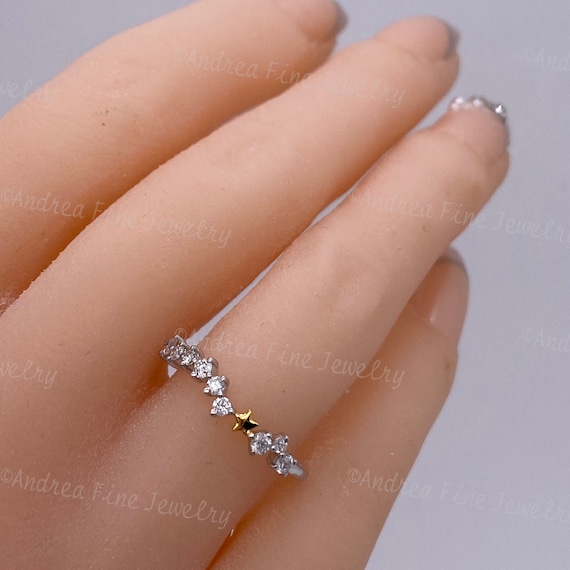 Rockyu Sterling Silver Blue Sky Stars Moon Ring - 925 Silver CZ Diamond Ring For Women & Men, One Size Fits Most