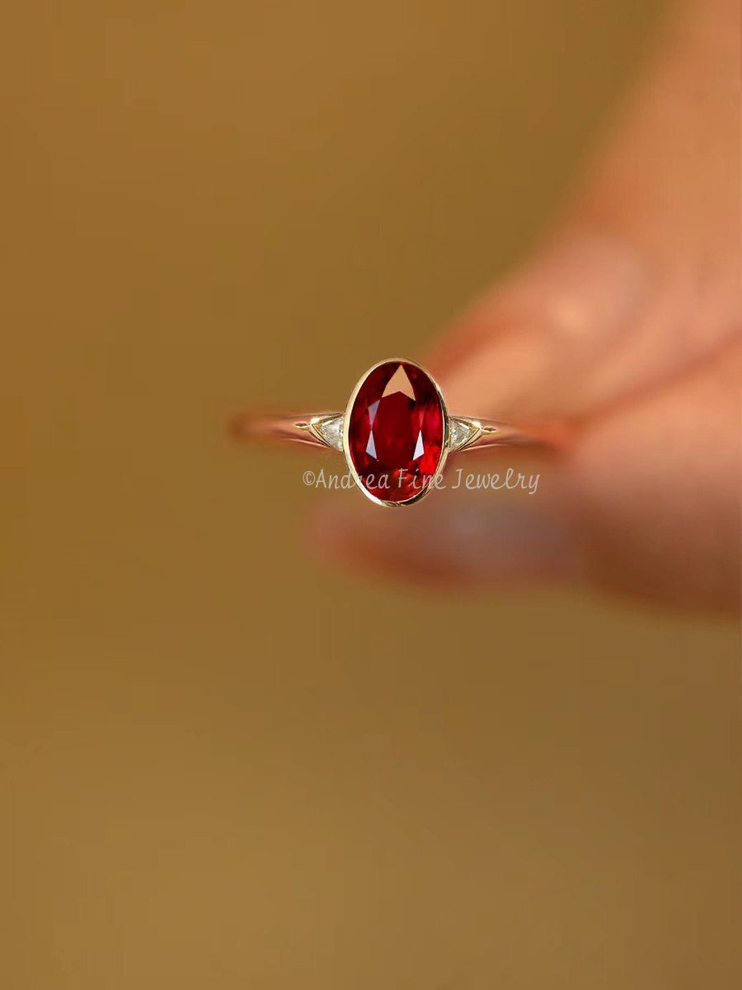 2ct Oval Cut Lab Intense Pigeon Blood Ruby Bezel Set Engagement Ring ...