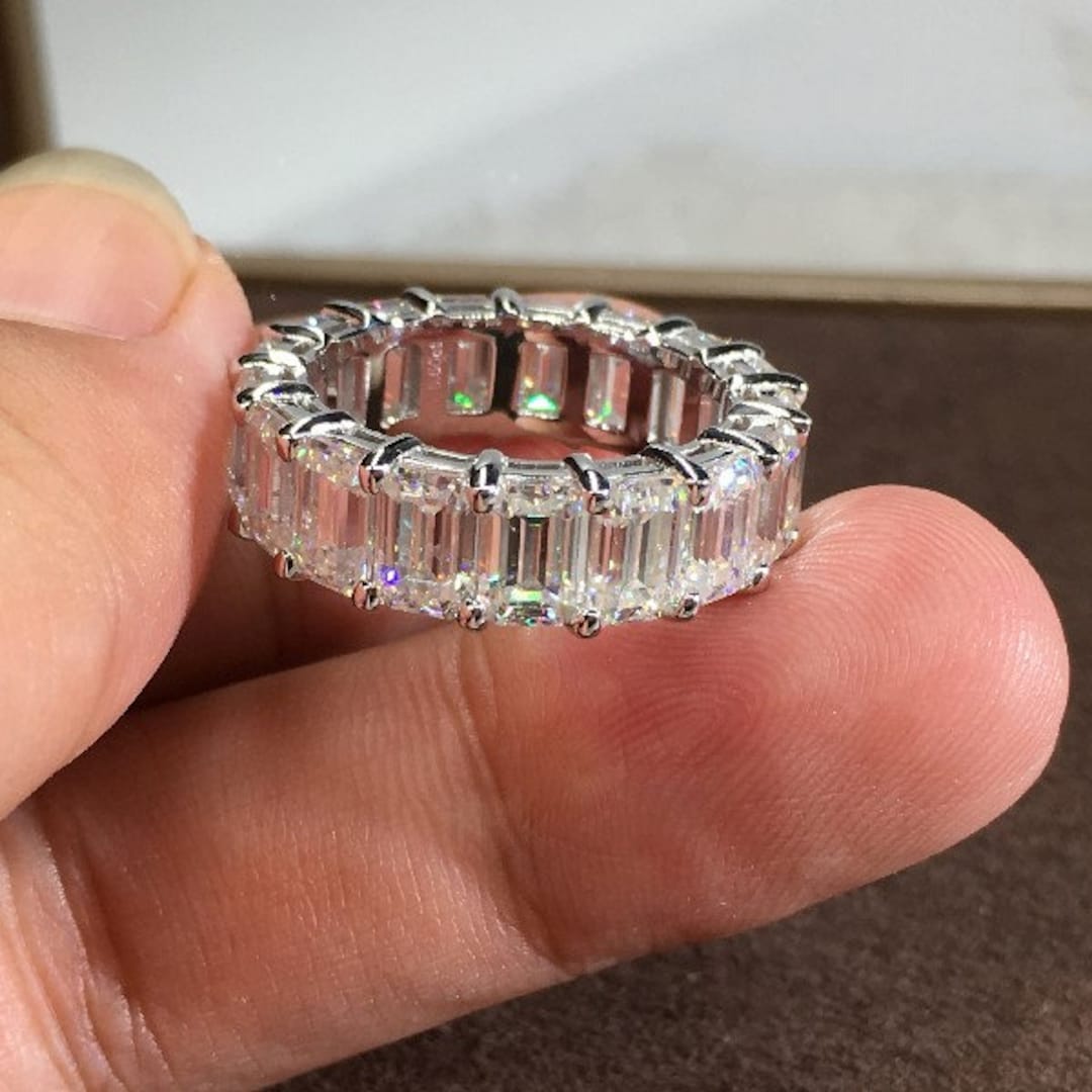 Emerald Cut Diamond Band Ring, Full Eternity Band Moissanite Stone