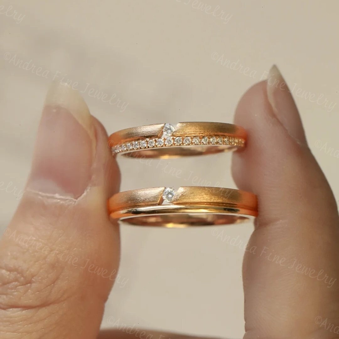 Wedding Rings His and Hers Matching Sets Minimalist Anniversary Rings 