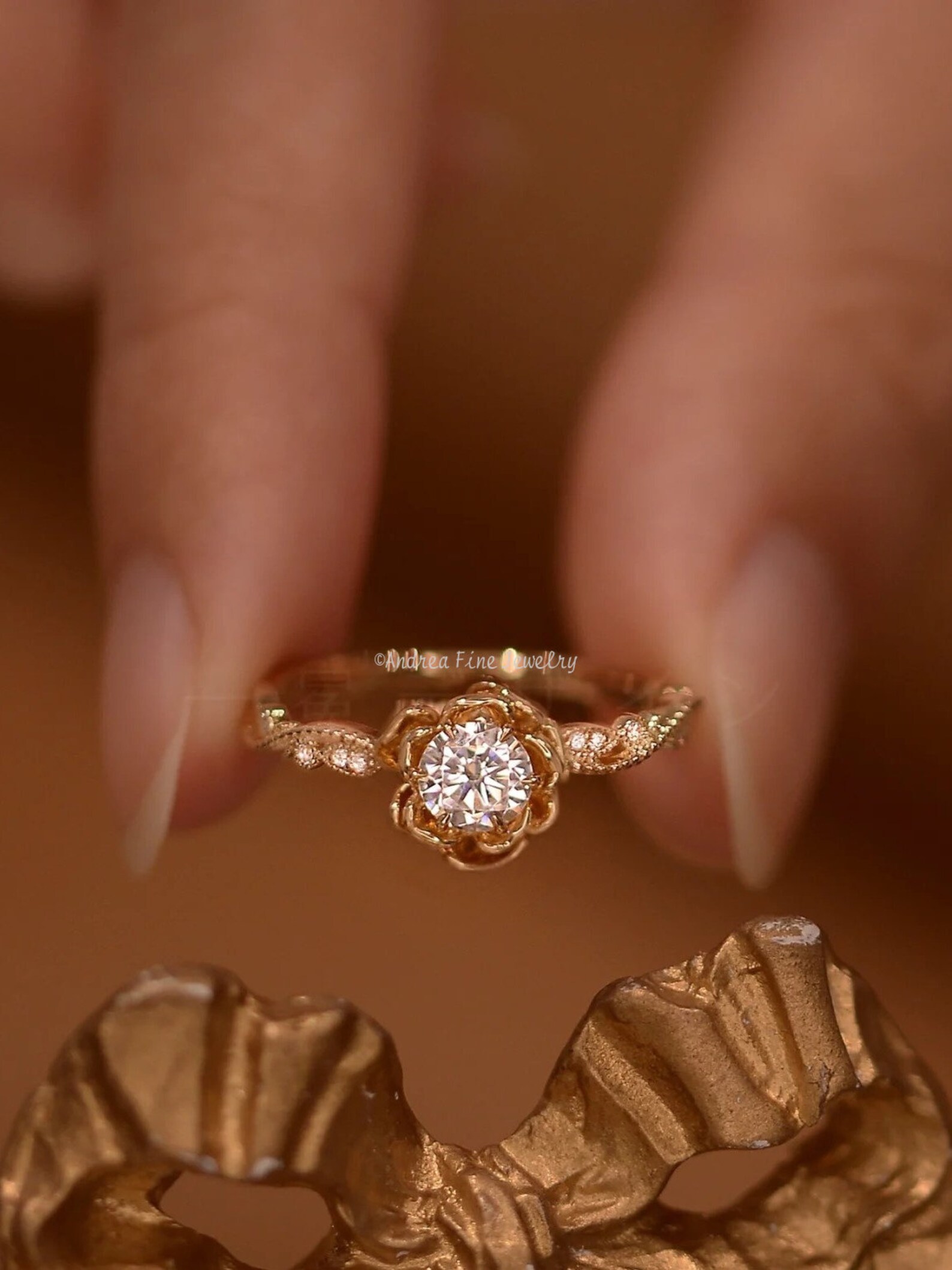 0.5 Carats Paeonia Moissanite Ring, Whimsical Wedding Ring, Flower 0.5 Carats Paeonia Moissanite Ring, Whimsical Wedding Ring, Flower