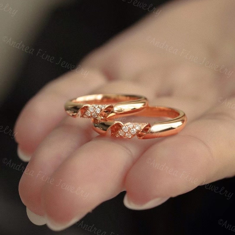 14k Gold Unique Couple Ring Wedding Band Sets for Couples - Etsy