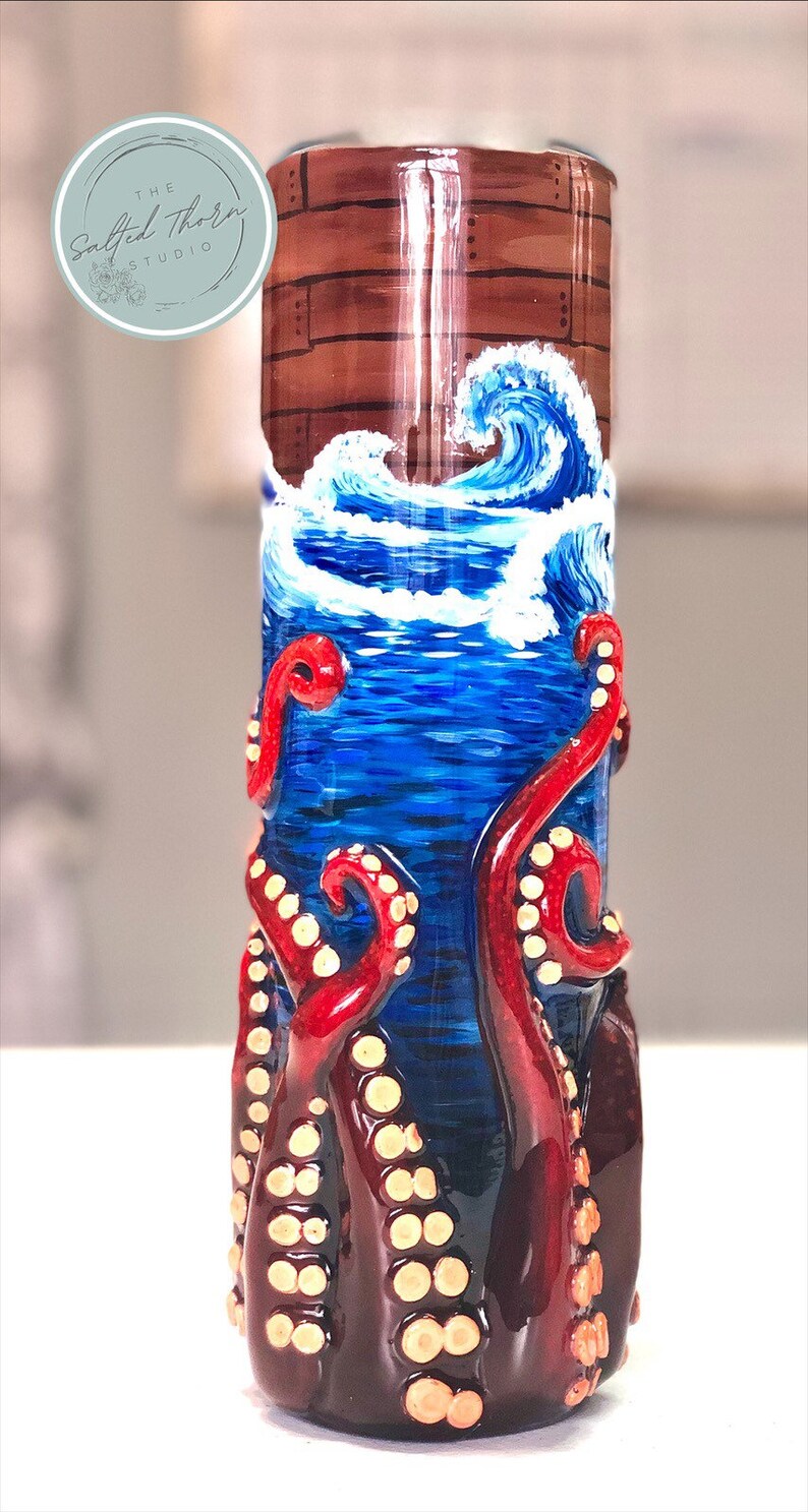 3D Custom Kraken tumbler Hand Painted ocean octopus. Etsy