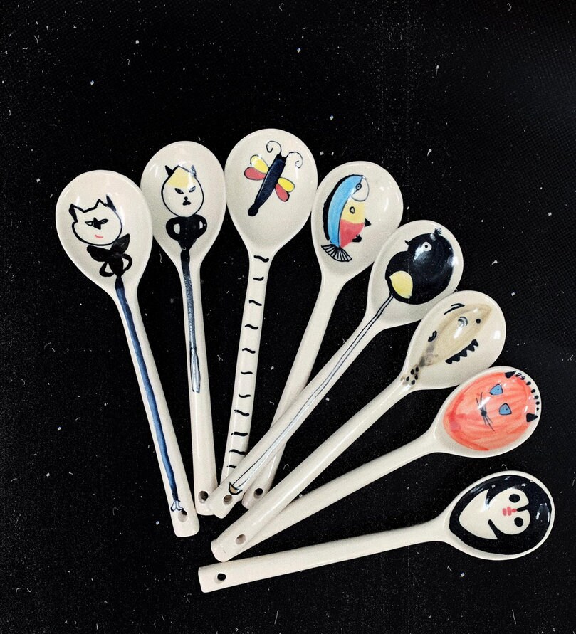 Set of 8 Random Ceramic Spoons Handmade Ceramic Animal Etsy