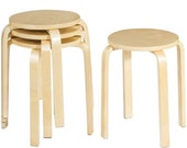 Set of 4 18 quot Stacking Stool Round Dining Chair Backless Wood Home Decor, 4 Pieces Wooden Sitting Stools, Birch Bentwood Round Stools Set