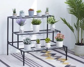 3 Tiered Plant Stand Outdoor Metal Stands for Multiple Plants Ladder Potted Indoor Shelf Holder Rack, Black Coated Metal Flower Rack