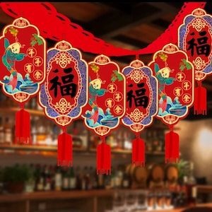 2m lang CNY Hängedekor Wanddekor Chinesisches Dekor Hängedekor mit Quasten 2m lang Fook Frühlingsfest