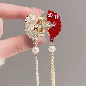 Chinesische Rote Haarspange Brautjungfern Team Haarschmuck Orientalische Hochzeit Haarnadel Teezeremonie Braut Accessoires Haardekor für chinesische Hochzeit