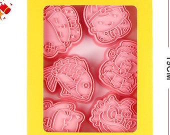 6 Chinese style CNY cookie cutter icing frosting cookie sugar art party celebration lion dance lucky cat god of wealth Chinese New Year