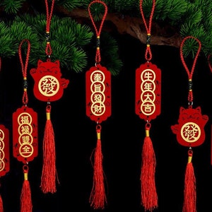 14 decorazioni da appendere in feltro per il capodanno cinese, decorazioni da parete riutilizzabili per il gatto della fortuna, scritte sulla fortuna, decorazioni da appendere per feste